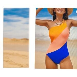 CUPSHE Women's One Piece Swimsuit - One Shoulder Color Block Self Tie Back Lace